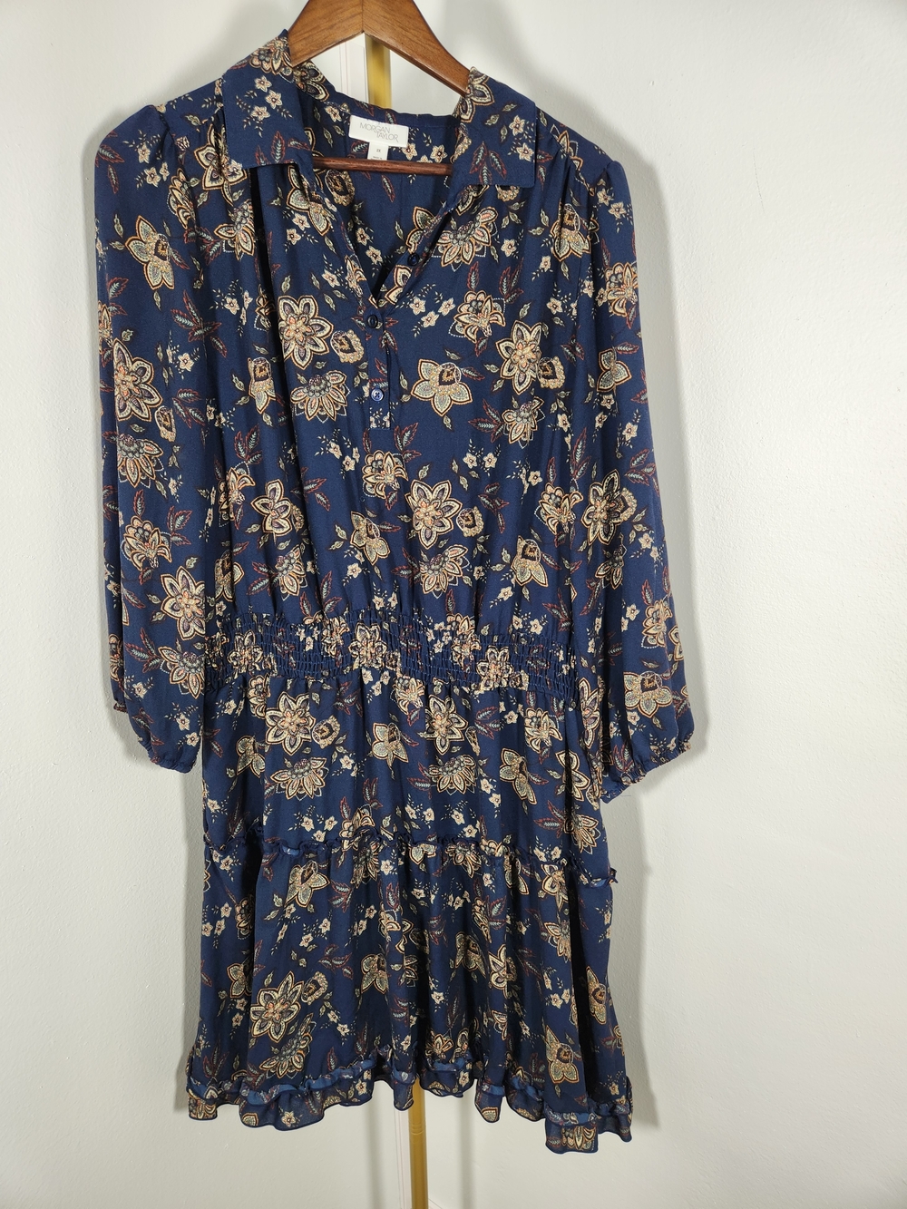 Morgan Taylor Navy Floral Tiered Shirt Dress